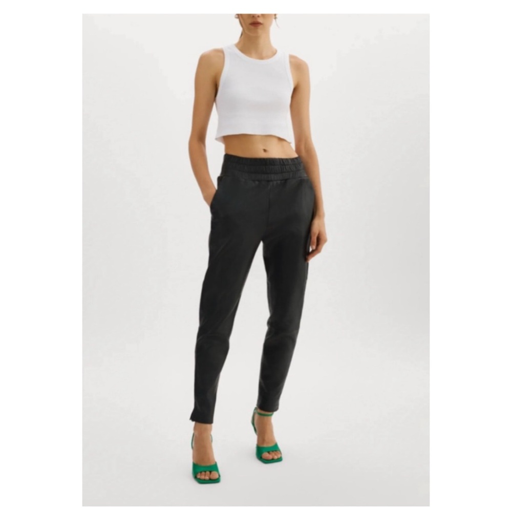 New! LAMARQUE NINETA 100% Leather Pull-On Jogger Pants in Black